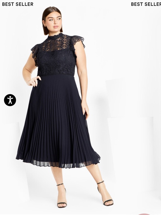 City Chic Dresses & Skirts - City Chic Navy Lace High-Neck Pleated Midi Dress
